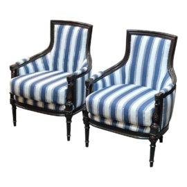 Kneedler Fauchere 19th Century Louis XVI Style Arm Chairs, a Pair
