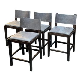 Restoration Hardware Saddle Leather Counter Stools, Set of Four