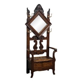 Antique Wood Entry Hall Storage Arm Bench