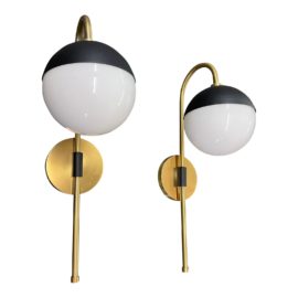 Shades of Light Mid-Century Globe Adjustable Swing Wall Sconces, a Pair. Original Price: $568