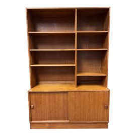 Domino Mobler Two Piece Teak Wood Bookshelf/Cabinet