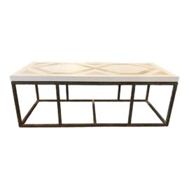 Holly Hunt Formations Custom Tavolino Limestone + Iron Coffee Table. Original Price: $17,000