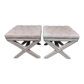Safavieh Patrice Tufted Nailhead Taupe Ottomans, a Pair. Original Price: $740