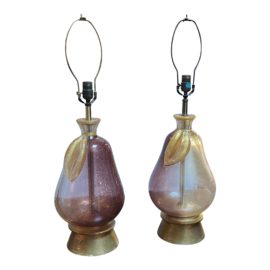 1950's Archimede Seguso Polveri Pear Murano Lamps, a Pair