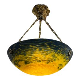 Jean Noverdy Attributed French Art Deco Blown Glass Chandelier