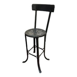 Vintage Black Iron Perforated Star Bar Stool