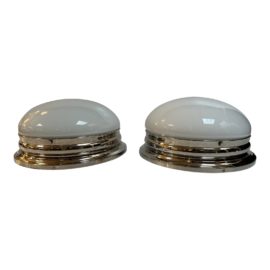 Visual Comfort Crown Glass + Nickel Large Flush Mount Lights, a Pair