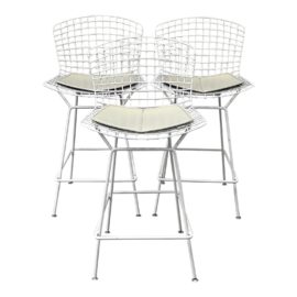 Knoll Harry Bertoia White Counter Stools  Set of Three. Original Price: $5,730