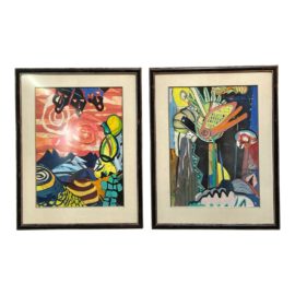 Custom Framed Abstract Collages, Unsigned, a Pair. Original Price: $2,500