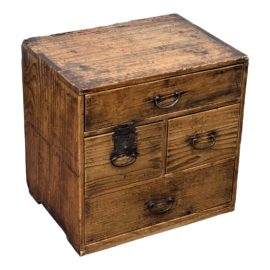 19th Century Small Tansu Wood + Metal Chest
