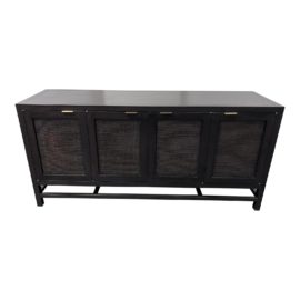 Crate & Barrel Blake Brown Teak and Rattan Storage Media Console. Original Price: $1,700