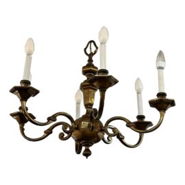 Vintage Spanish Cast Brass Six Arm Chandelier