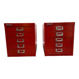Bisley Five Drawer File Cabinets, a Pair