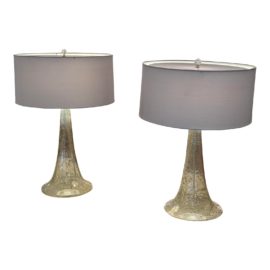 Contemporary Mercury Glass Trumpet Table Lamps, a Pair