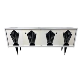 French Art Deco Art Moderne White Enamel Sun Ray Buffet. Original Price: $5,062