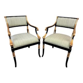 English Regency Style Lacquered Arm Chairs, a Pair