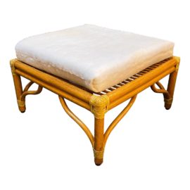 Vintage McGuire Furniture Leather Wrapped Rattan Ottoman