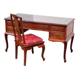 1990's Singapore Rosewood Desk + Chair