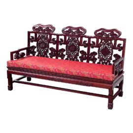 1990's Singapore Carved Rosewood 3-Seater Sofa
