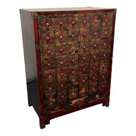 Vintage Chinese Red Lacquer 45 Drawer Apothecary Cabinet