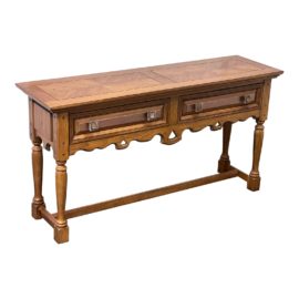 Thomasville Burl Wood Console Table With Stone/Metal Drawer Pulls
