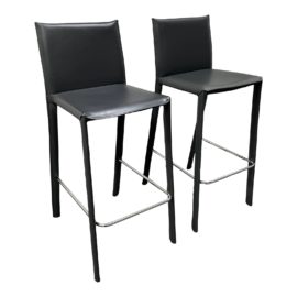 Baxton Studio Crawford Black Leather Bar Height Stools, a Pair. Original Price: $460