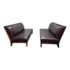 McCreary Modern Armless Mahogany Framed Brown Leather Sofas, a Pair. Original Price: $4,800
