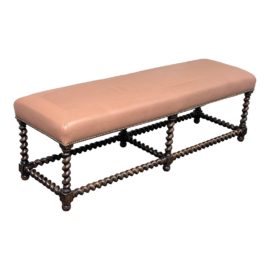 Custom Design Leather + Barley Twist Wood Bench