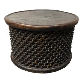 Vintage Wood Hand Carved African Bamileke Drum Table/Stool