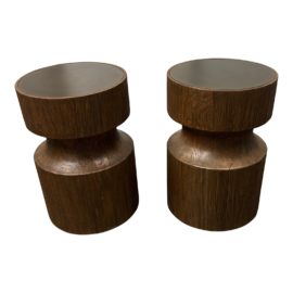 Brownstone Laguna Drum Solid Teak Side Tables, a Pair. Original Price: $3,756