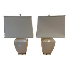 Uttermost Ivory Crackle Finish Table Lamps, a Pair