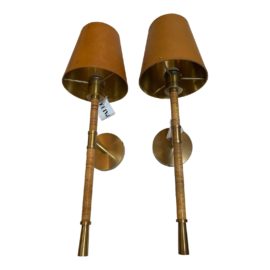 NEW Palecek Kendrick Leather + Brass Sconces, a Pair. Original Price: $1,088