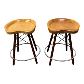 Custom Design Tilo Swiveling Counter Stools, a Pair. Original Price: $2,400