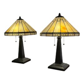 Quoizel Tiffany Style Stained Glass Table Lamps, a Pair