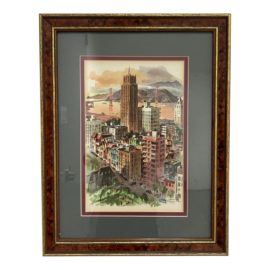 Mid 20th Century Watercolor U. S. S. Matsonia Captain's Dinner Menu , Framed + Dated