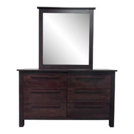 Scandinavian Design Six Drawer Dresser + Attached Mirror
