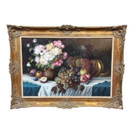 A. Koszcechi Still Life Painting With Fruit and Flowers