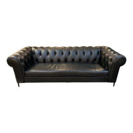 Roger & Chris Eliza Custom Matte Black Modern Chesterfield Sofa. Original Price: $5,400