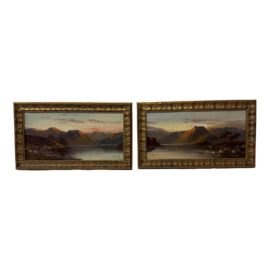 Antique British Pair of Framed Landscape Oil Paintings, Signed