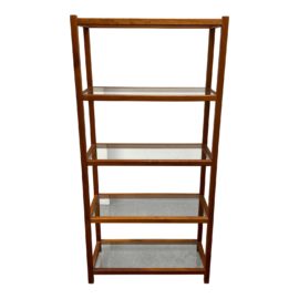Vintage Scandinavian Modern Wood + Glass Bookshelf