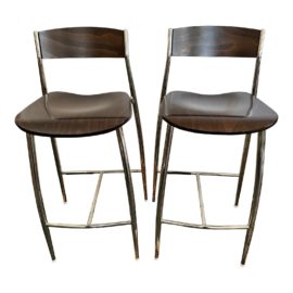 Sergio Mian Altek Baba Bentwood + Aluminum Counter Stools, a Pair