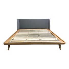 California King Huxe Gaetana Natural Oak + Andorra Wool Bed Frame. Original Price: $2,645