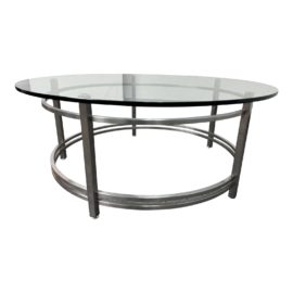 Room & Board Round Stainless Steel + Glass Coffee Table