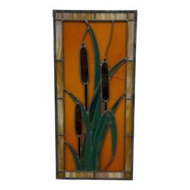 Leaded Stained Glass Window of Cattails
