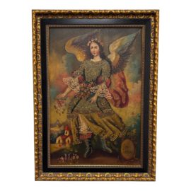 Vintage Peruvian Cuzco School Arcangel Barachiel Canvas