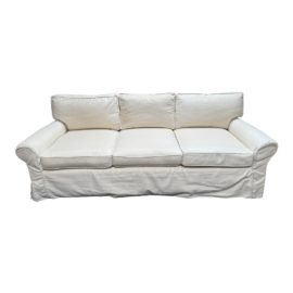 Custom Linen Slipcovered Velvet Sofa