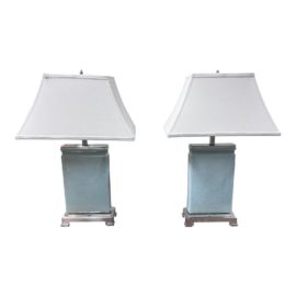 Frederick Cooper Celadon Ceramic Table Lamps, a Pair