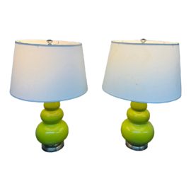 Contemporary Lime Gourd Shape Glass Table Lamps, a Pair