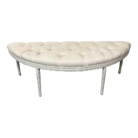 Vintage Style Demilune Tufted Linen Bench