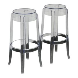 Kartell Style Ghost Bar Stools, a Pair